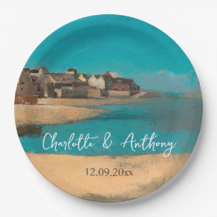 Wedding Creative Village Sea Sky Impressionist Paper Plate