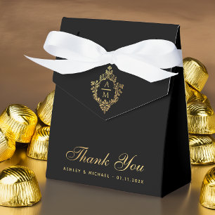 Wedding Crest Black Elegant Faux Gold Thank You Favour Box