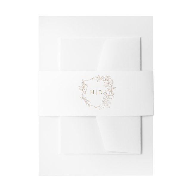 Wedding crest botanical gold elegant monogram invitation belly band (Front Example)