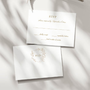 Wedding crest botanical gold simple elegant RSVP card