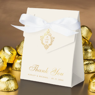 Wedding Crest Faux Gold Ivory Monogram Thank You  Favour Box