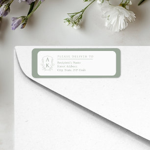 Wedding Crest Monogram Sage Green Return Address