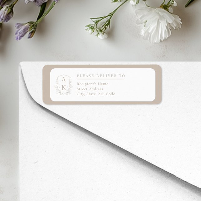 Wedding Crest Monogram Taupe Return Address (Creator Uploaded)