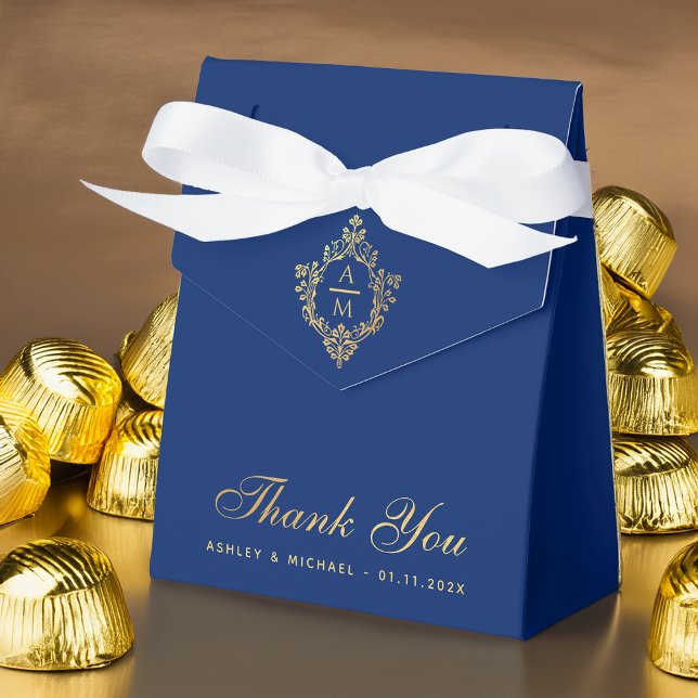 Wedding Crest Royal Blue Faux Gold Thank You  Favour Box (Creator Uploaded)