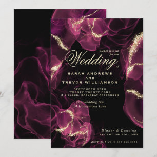 Wedding   Crimson Berry Alcohol Ink  Invitation