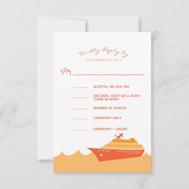 Wedding Cruise Ship Boat Orange RSVP Card (Front)