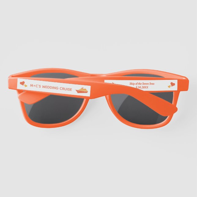 Wedding Cruise Ship Orange Boat Hearts Sunglasses (Back)