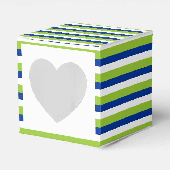 Wedding cupcake blue green striped favour box (Front Side)