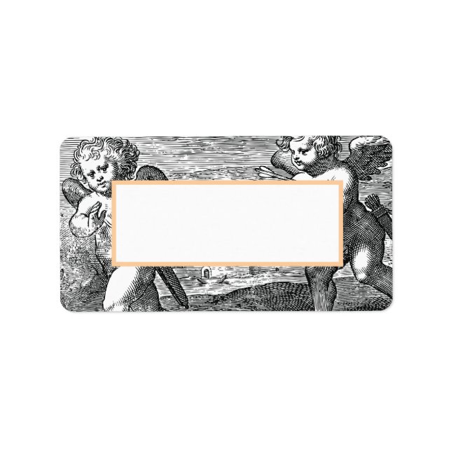 Wedding Cupids Black and White Vintage Label (Front)