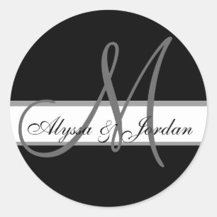 Wedding Custom Monogram & Names Black & Grey Seal
