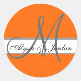 Wedding Custom Monogram & Names Orange & Grey Seal