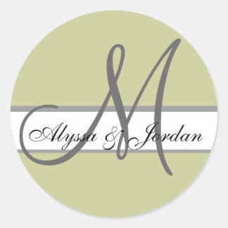 Wedding Custom Monogram & Names Taupe & Grey Seal