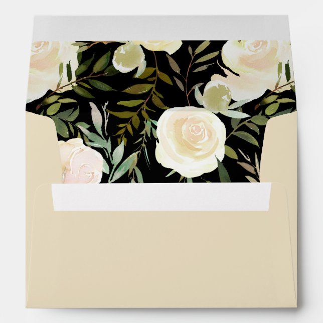 Wedding Custom Name Dark Moody White Rose Beige Envelope (Back (Bottom))