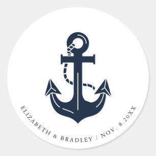 Wedding Custom Nautical Boat Name Anchor Classic Round Sticker