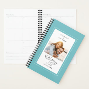 Wedding Custom Photo Aqua White Elegant Script Planner