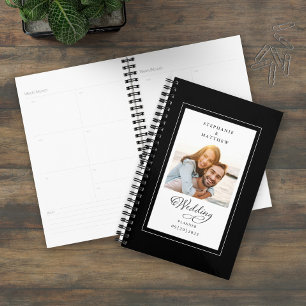 Wedding Custom Photo Black White Elegant Script Planner