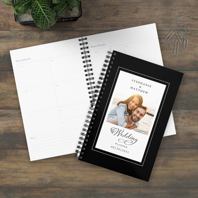 Wedding Custom Photo Black White Elegant Script Planner (Creator Uploaded)