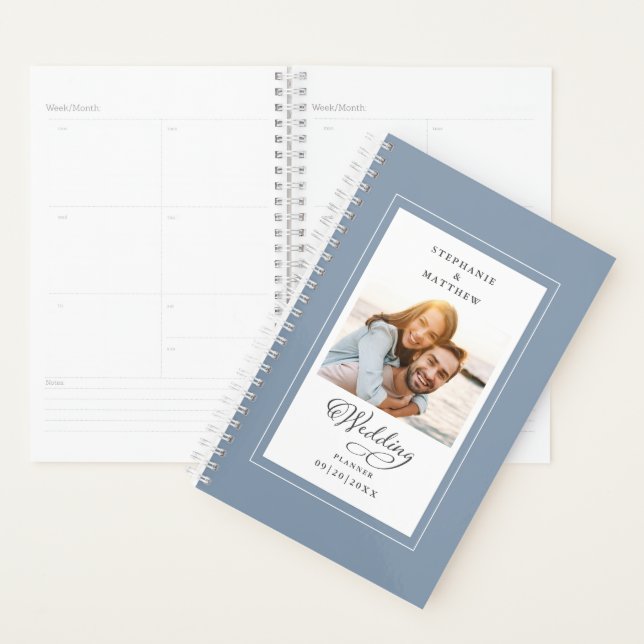 Wedding Custom Photo Dusty Blue Elegant Script Planner (Display)