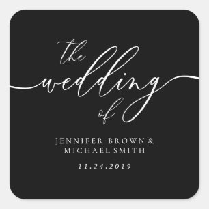 Wedding Custom Script Minimal Black Square Sticker