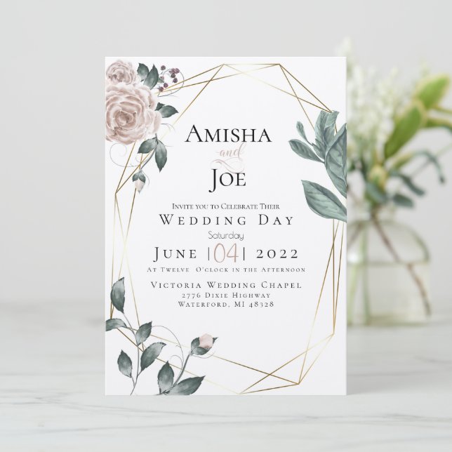 WEDDING | Custom -Watercolor Blush Dusty Rose Gold Invitation (Standing Front)
