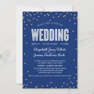 WEDDING cute gold glitter confetti bold dark blue Invitation