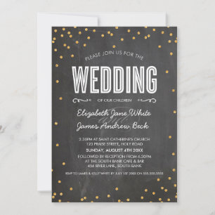 WEDDING cute gold glitter confetti chalkboard grey Invitation