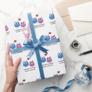 Wedding Cute Owl Couple Bride Groom Name Wrapping Paper