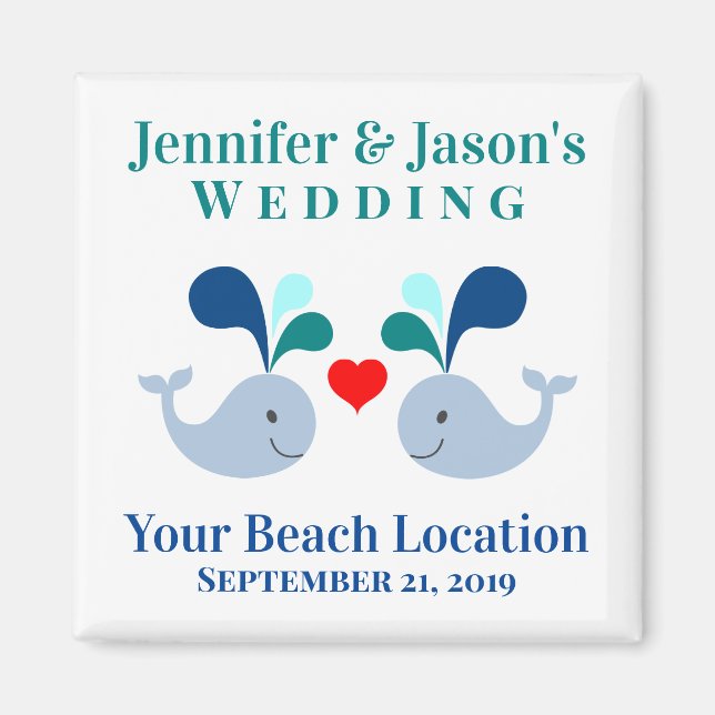 Wedding Cute Whale Tropical Beach Destination Magnet (Front)