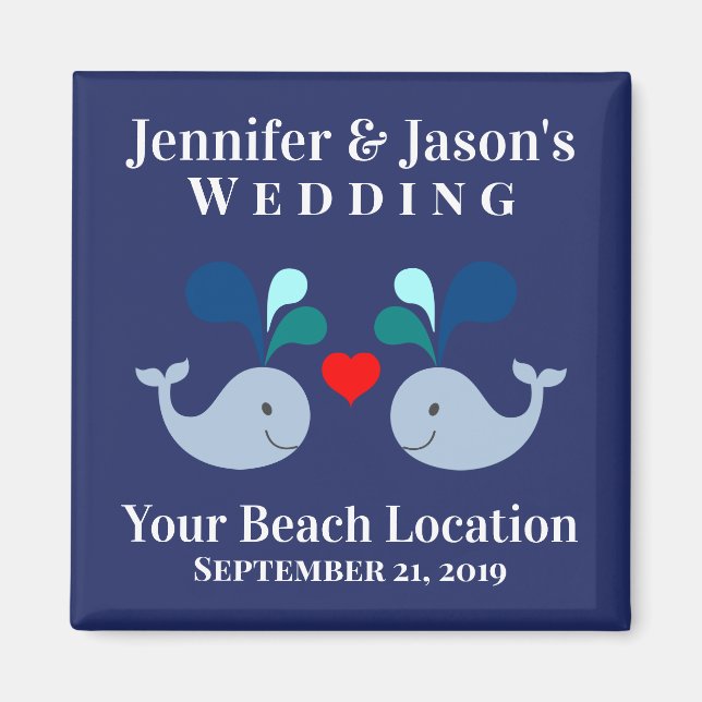 Wedding Cute Whale Tropical Beach Destination Magnet (Front)