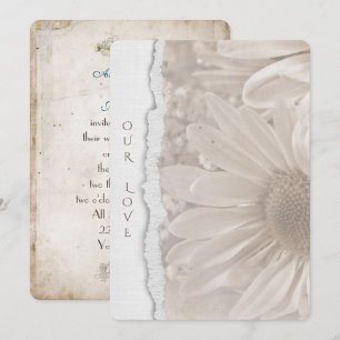 wedding daisy in sepia with torn paper edge invitation