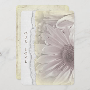wedding daisy in soft  yellow with torn paper edge invitation