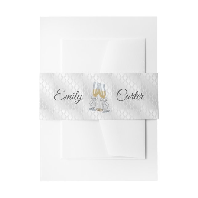 Wedding Damask and Champagne Toase Invitation Belly Band (Front Example)