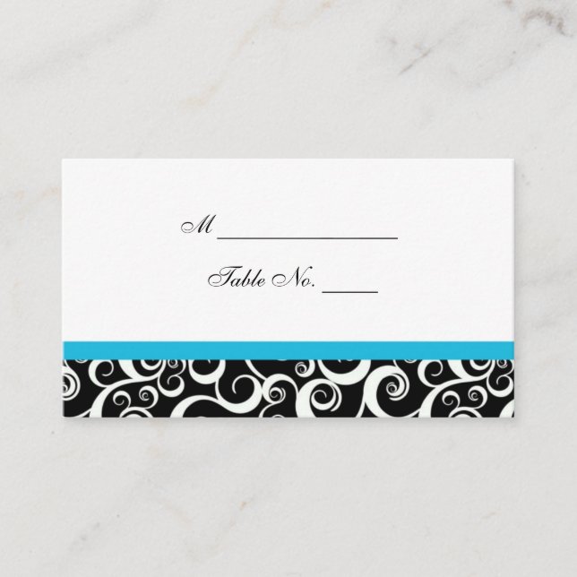 Wedding Damask Swirls Table Place Card (Front)