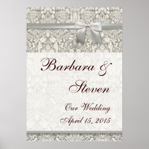 Wedding Damask Vintage White Wedding Old Lace Poster