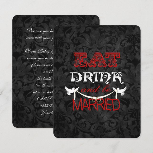 Wedding Damask with Doves Invitation (Front/Back)