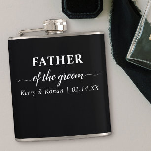 Wedding Date and Names Black Father of the Groom Hip Flask