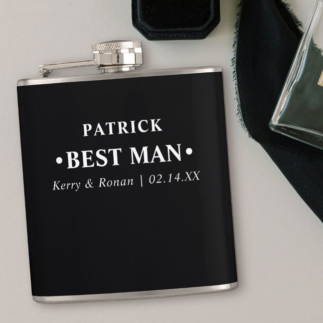 Wedding Date and Names Black Personalised Best Man Hip Flask (Thank you gift for Best Man
)