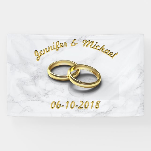 Wedding Date Bride & Groom Customisable Gold Rings Banner (Horizontal)
