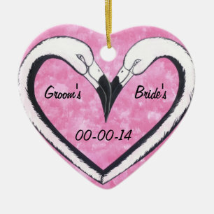 wedding date flamingo Kiss heart Ceramic Tree Decoration