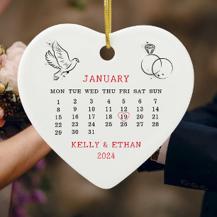 Wedding Date Heart Calendar Married Ceramic Tree Decoration