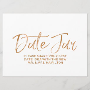 Wedding Date Jar Sign   Stylish Gold Rose Lettered Invitation