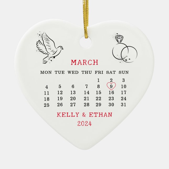 Wedding Date Married March 2024 Ceramic Tree Decoration (Front)