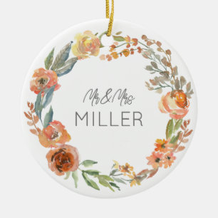 Wedding Date Mr&Mrs Couple Name Fall Floral Art Ceramic Tree Decoration