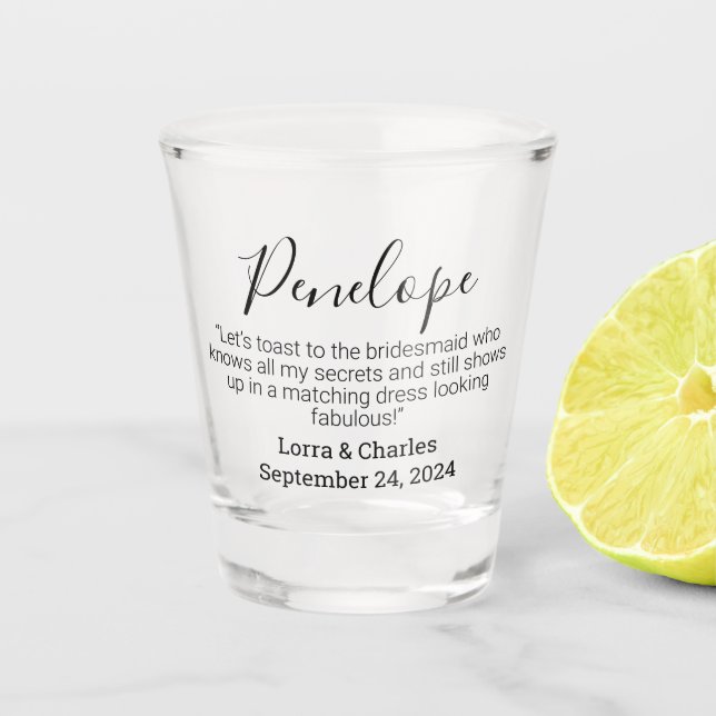 Wedding Date & Names Bridesmaid Personalised Quote Shot Glass (Front)