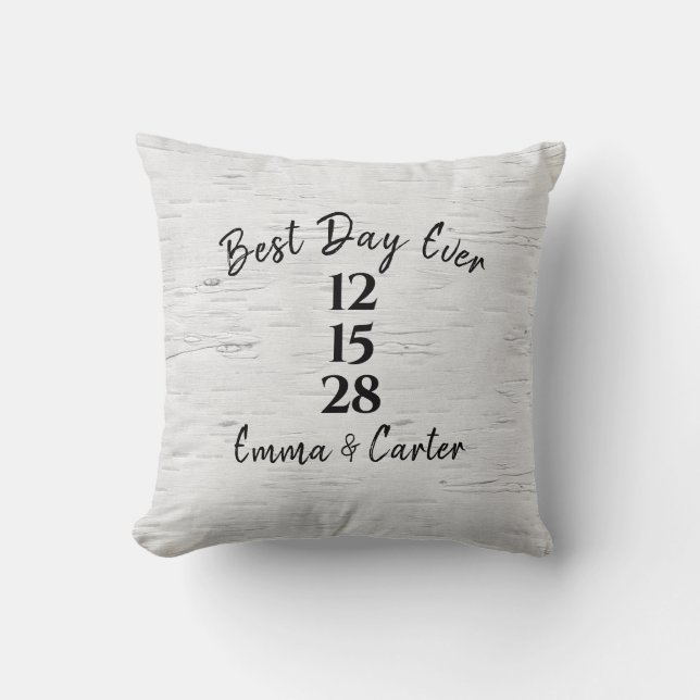 Wedding Date on Birch Tree Cushion (Front)
