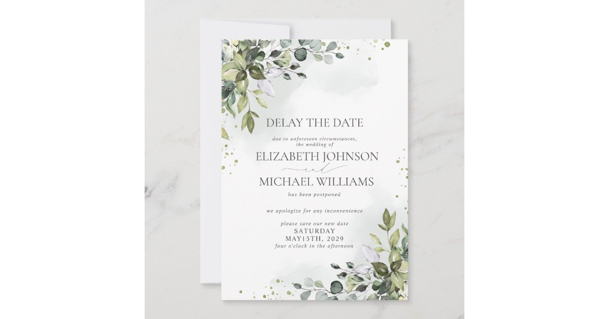 Wedding Date Postponement Eucalyptus Watercolor Announcement Zazzle co uk