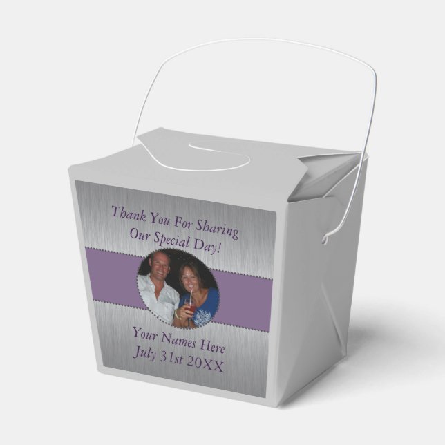Wedding Date Purple Silver Thank You Favour Box (Front Side)