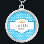 Wedding Date Silver Plated Necklace<br><div class="desc">The wedding date necklace shows a polka dot background,  wedding rings,  the couple's names and the date of the wedding or engagement.</div>