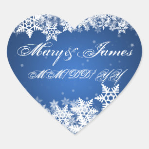 Wedding Date Winter Snowflakes Blue Sapphire Heart Sticker