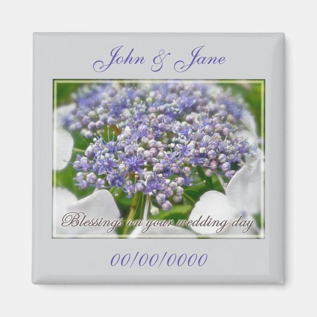 Wedding Day Blessings Blue Lace Hydrangea Magnet (Front)